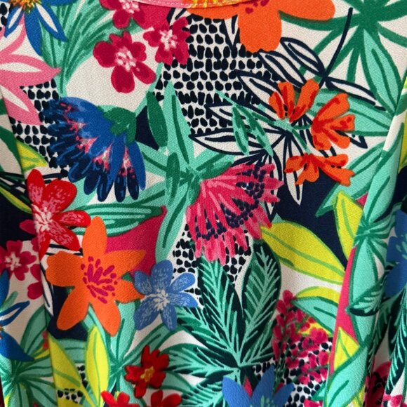 Nina‎ Leonard 3/4 Sleeve Tropical Floral Belted Midi Dress Size S - Picture 7 of 14